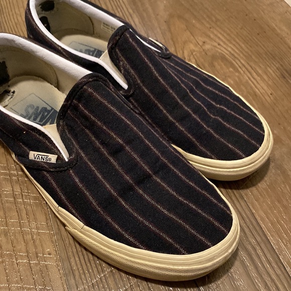 Vans Slip-On Navy and Purple Striped Sneakers - Picture 5 of 6